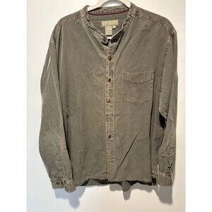 Territory Ahead Brushed Gray/Blu Silk Cotton Nehru Banded Collarless Shirt Men L